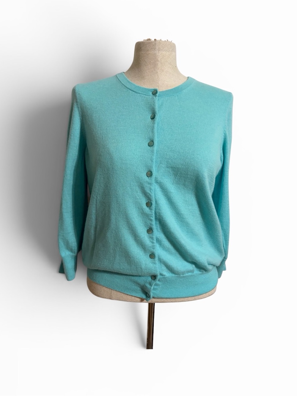 Talbots Cashmere‎ Button-Front Crewneck Cardigan Aquamarine Turquoise Size M